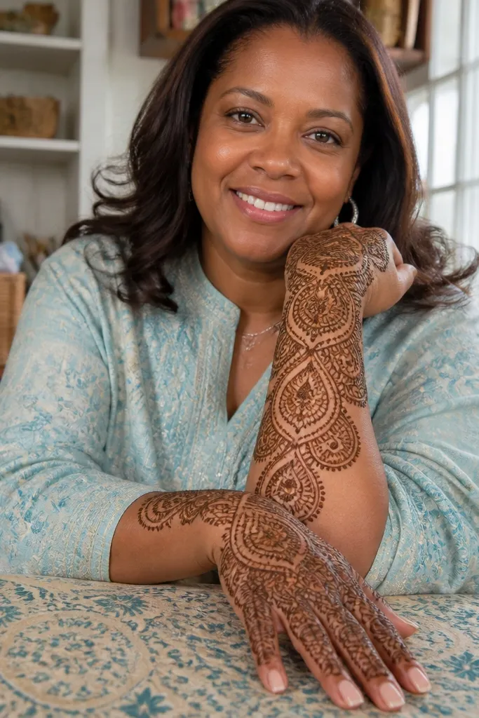 Back of hand with paisley drops and a light lace weave connecting them