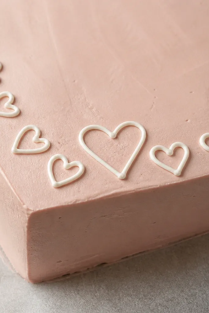Tiny hearts drawn in a thin line across the top of a cake