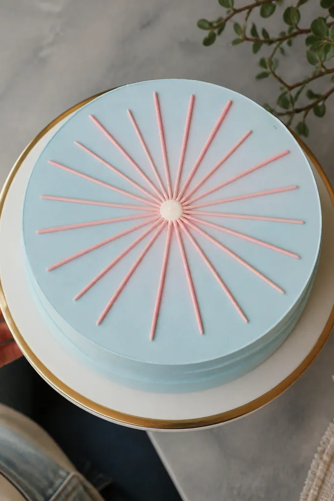 Short buttercream rays radiating from a small center dot