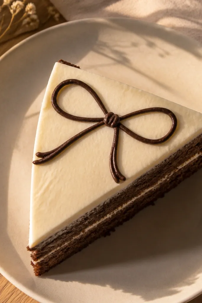 A simple outline bow centered on a cake top