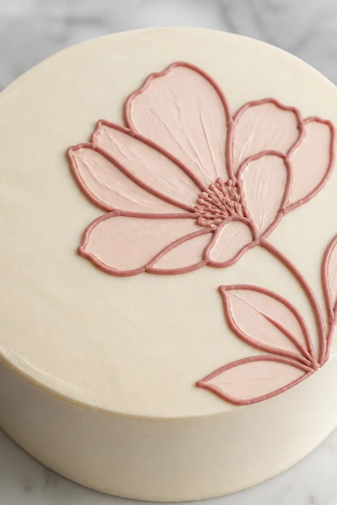 A half flower drawn with thin outlines and soft petal fill