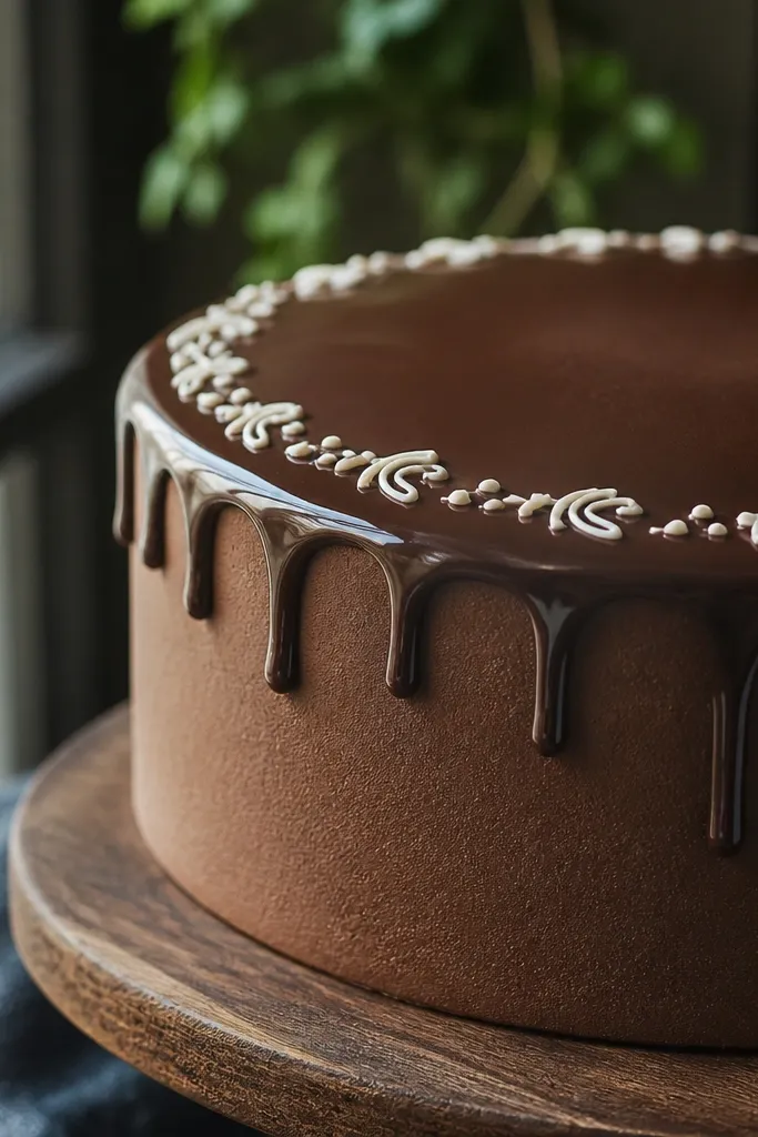 Chocolate drip with a thin white doodle border around the top edge