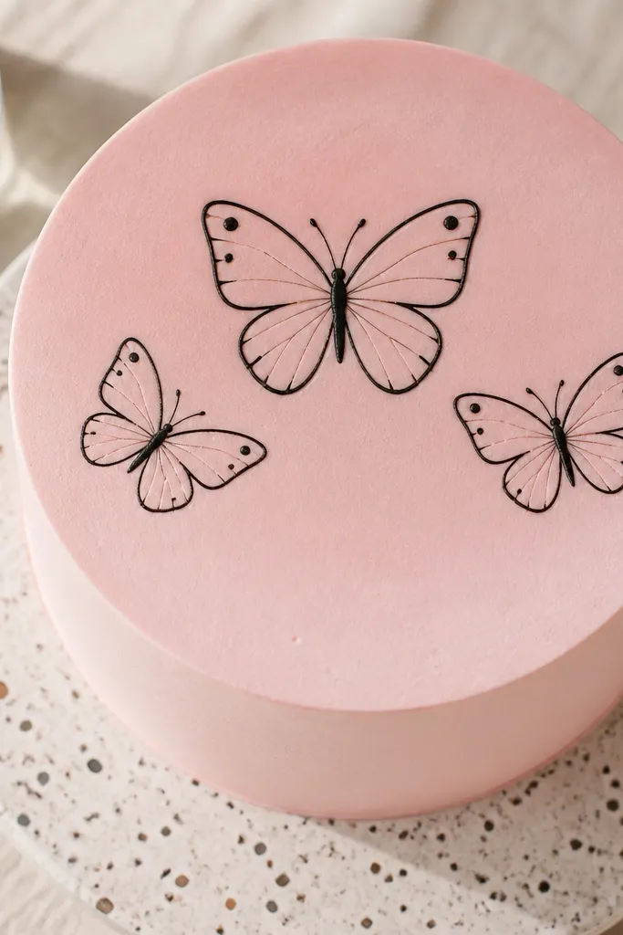 Small butterfly drawings with a single dot highlight on each wing