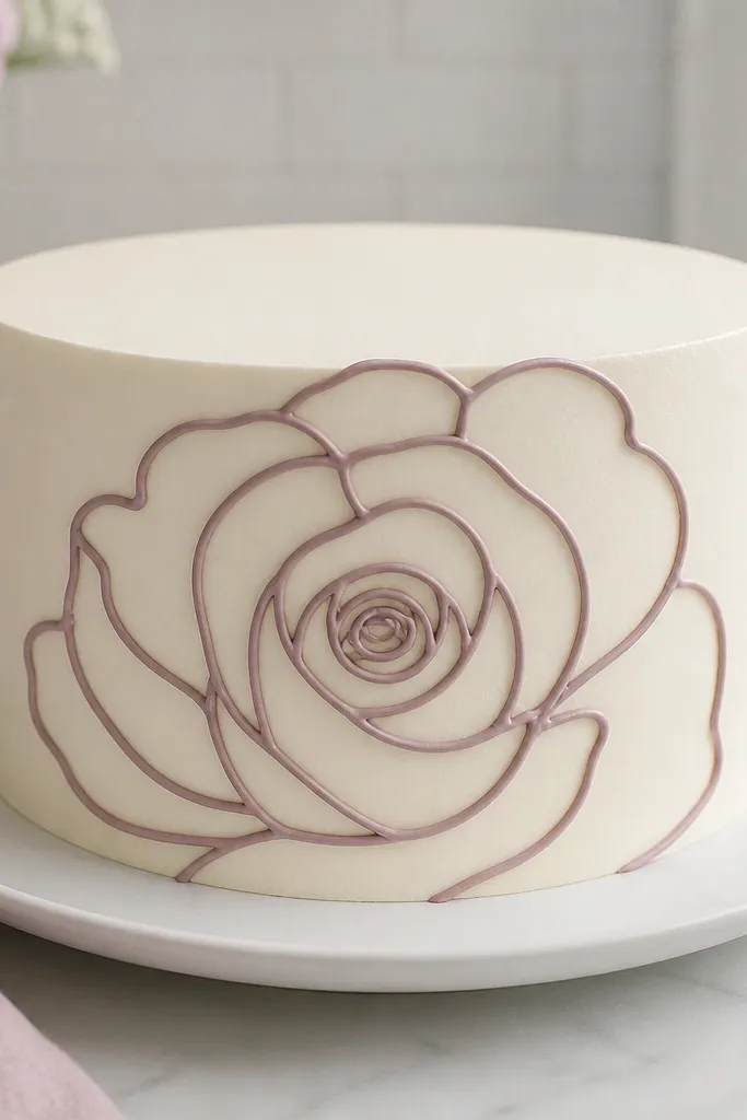 A single rose drawn in outlines with a spiral center
