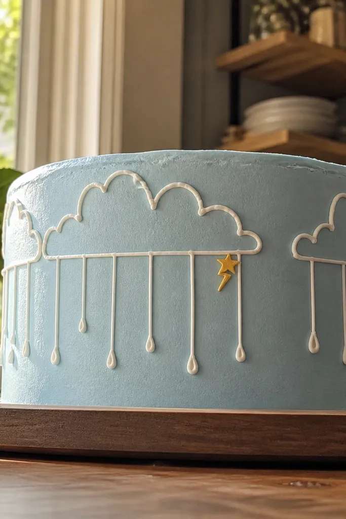 Doodle clouds with thin raindrop lines hanging below