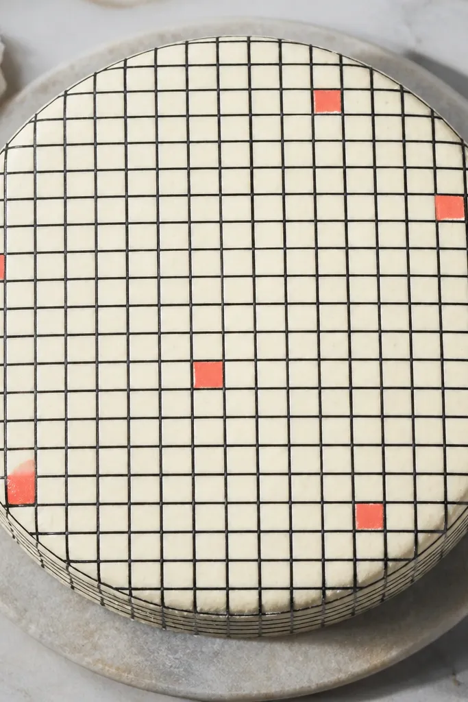 A checkerboard pattern of small squares with one accent color