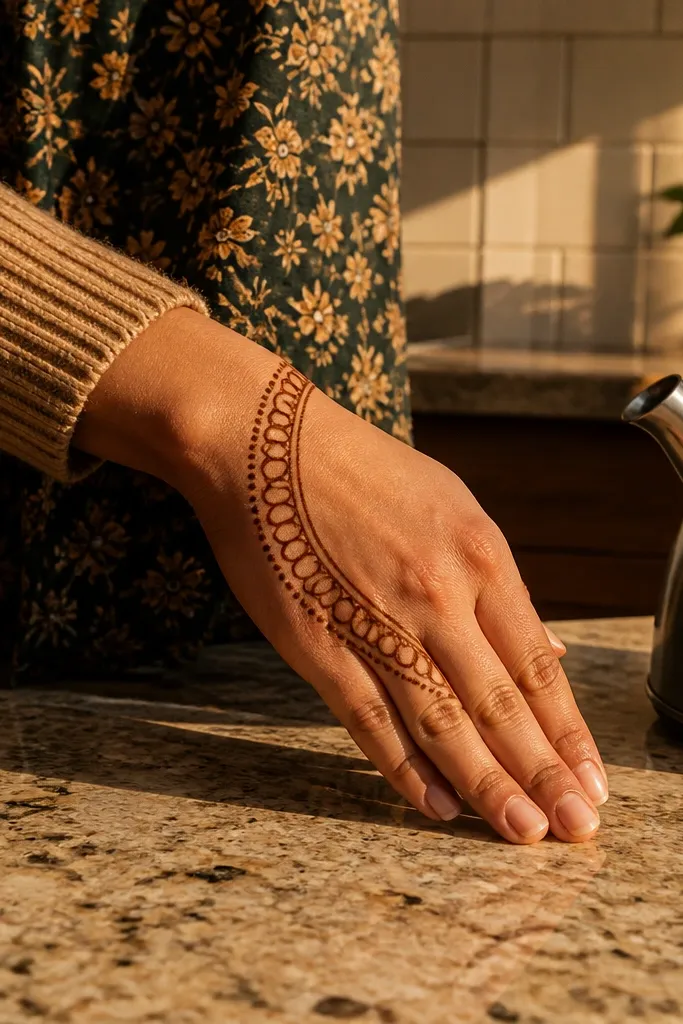 Half-moon band along the side of the back hand with linked circles