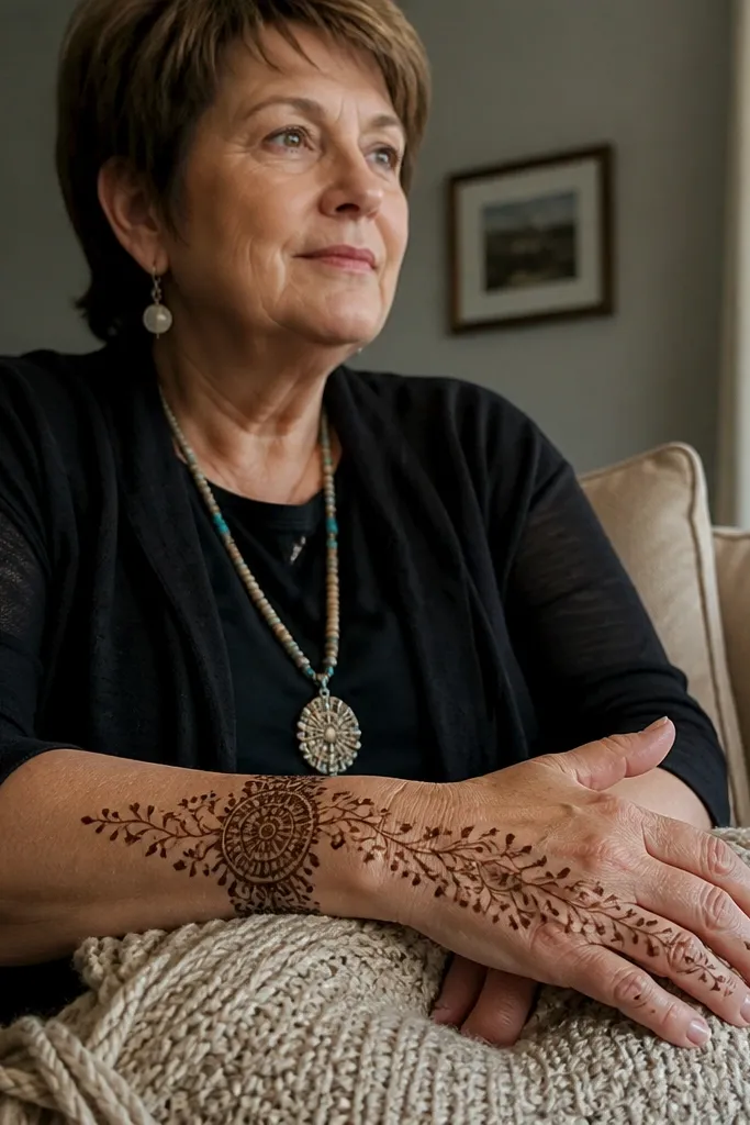 Wrist cuff medallion with two matching vines climbing up the back hand