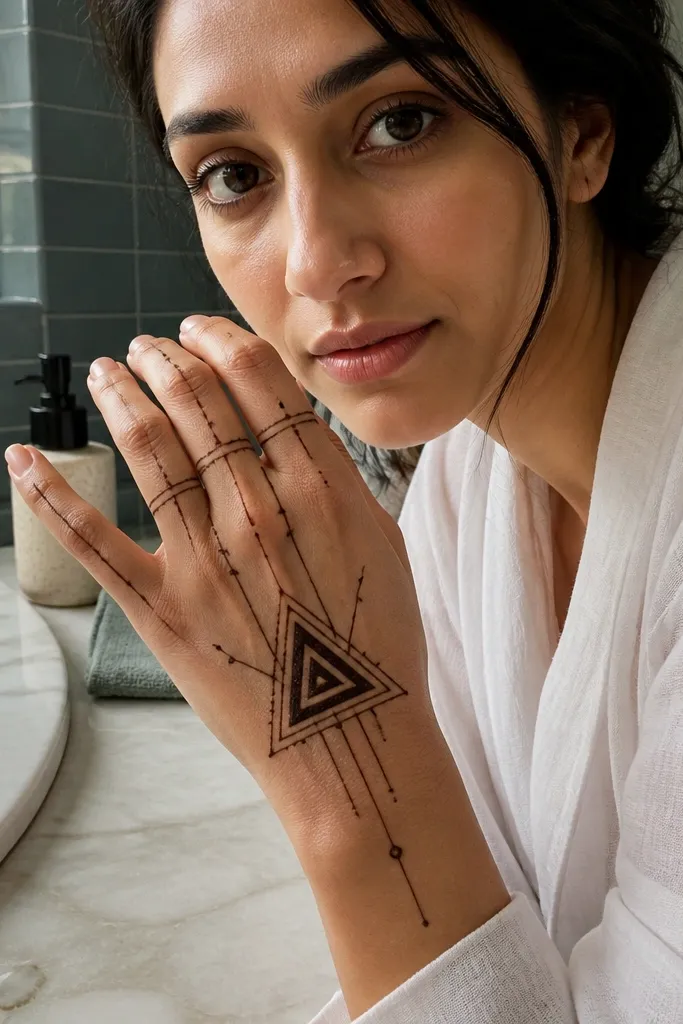 Finger rings plus a central triangle on back hand with runner lines