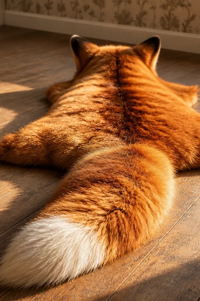 Fox seen from behind with tail plume and spine light stripe