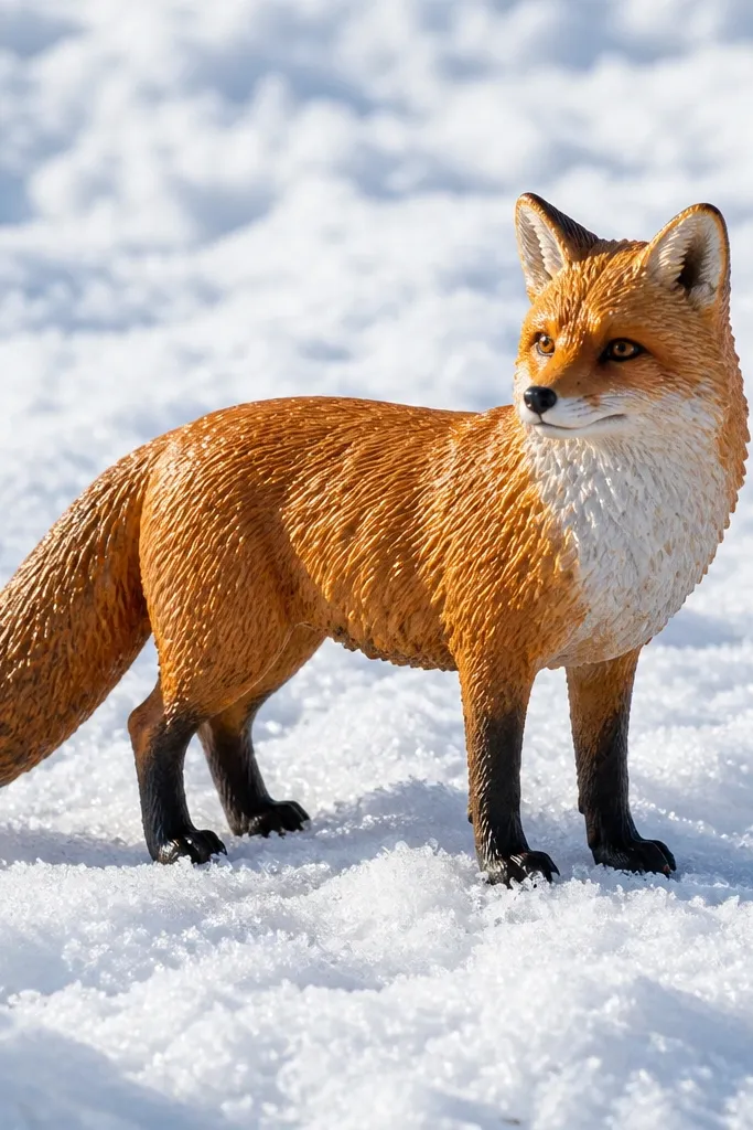 Fox in snow with bright rim light along fur edges