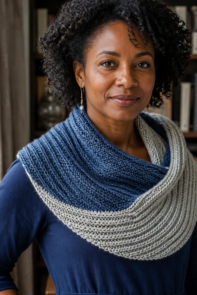 Oat crescent scarf with ribbed texture and tapered ends