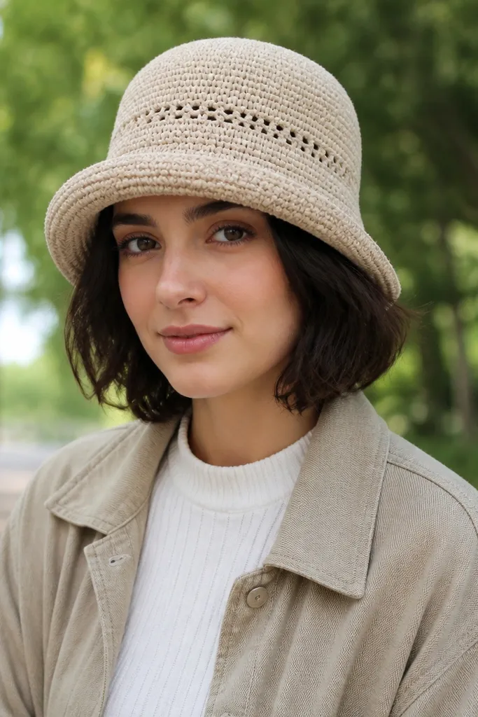 Sand bucket hat with a single eyelet band and clean brim