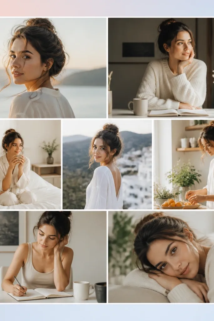 A light pastel gradient background (blush to pale blue) behind the photos. Photos are arranged in a grid with white borders, and the gradient stays subtle and fades near edges.