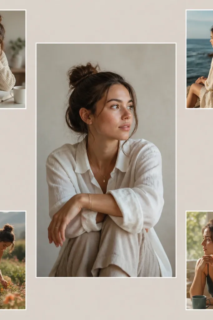 A large central photo surrounded by four smaller photos in the corners. The corners have thin white borders, and the central photo sits centered with equal spacing to all sides.