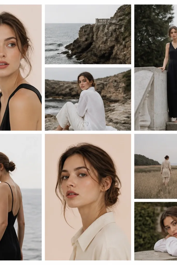 Only the portrait photos have a blush-tinted background rectangle behind them, while other photos are normal with white borders. The blend looks subtle and classy.