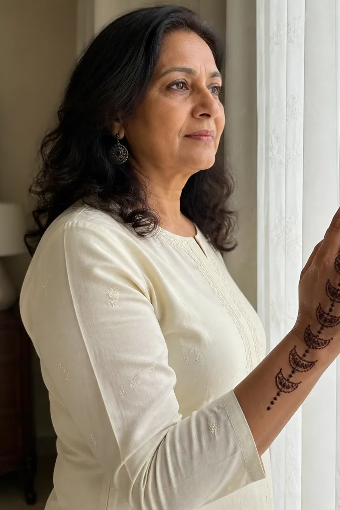 A vertical line down the back of the hand with repeating half-moon shapes and small dots near knuckles