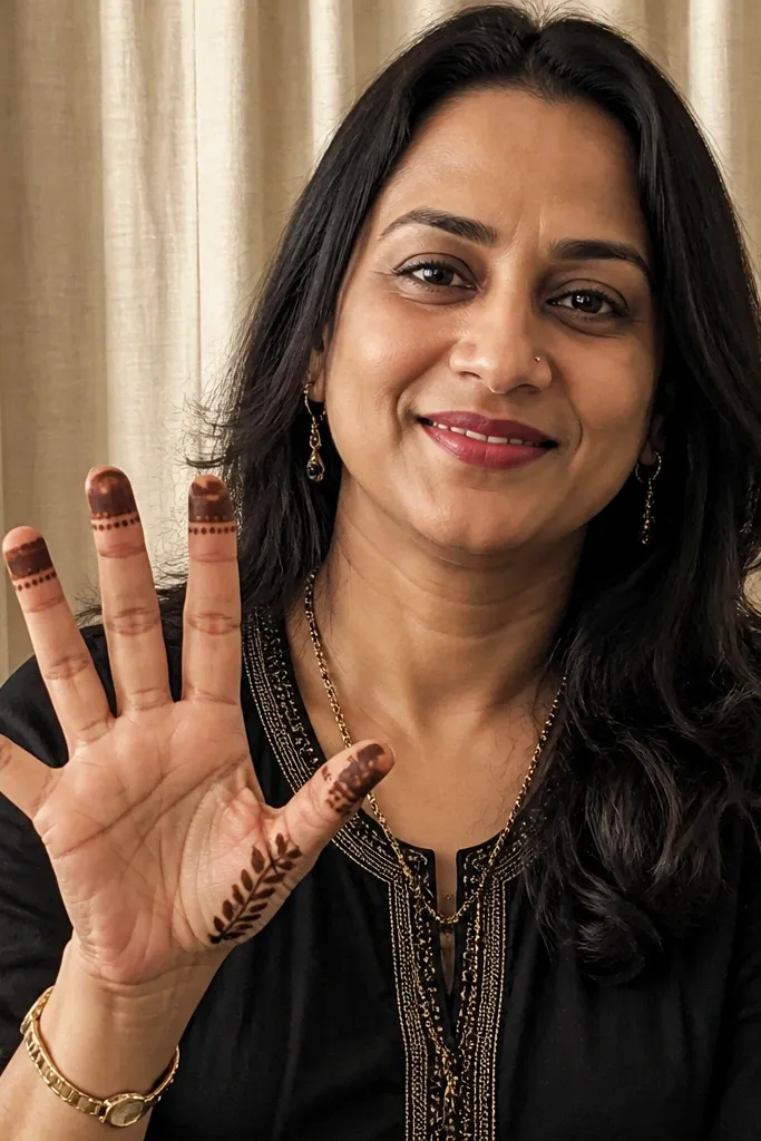 Small ring bands on finger tips with a single leaf motif near the thumb