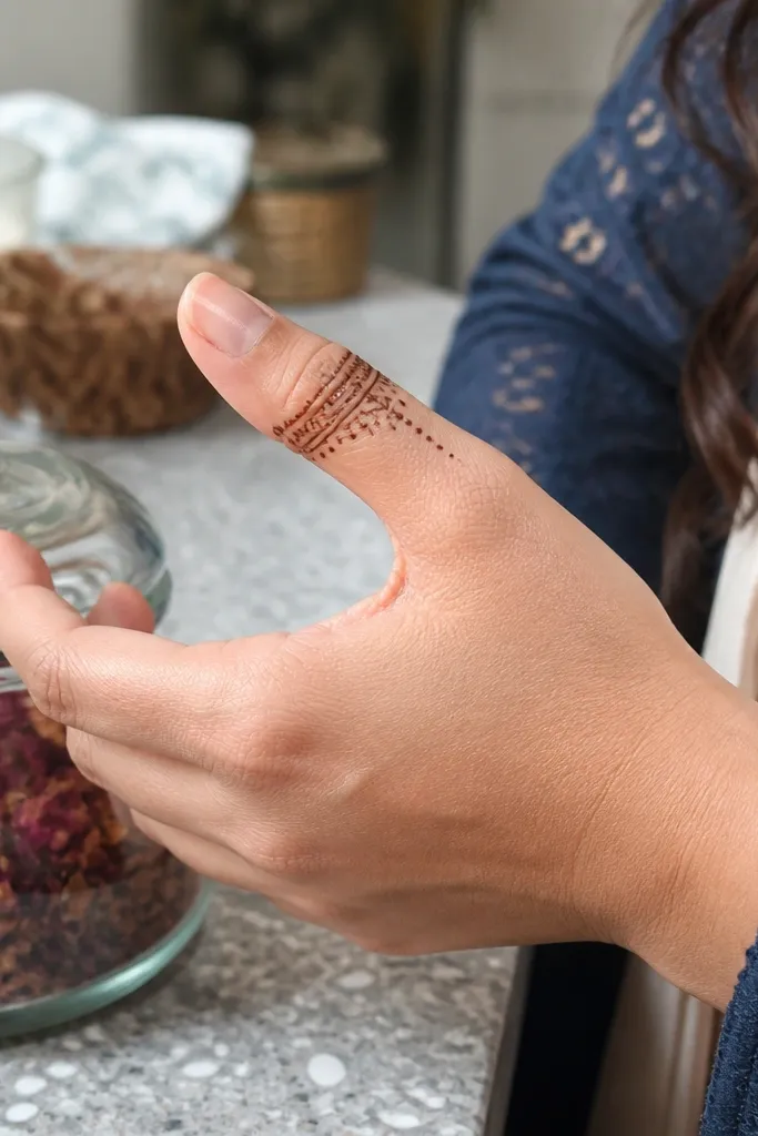 A loop band around the thumb with tiny dot groups on the side
