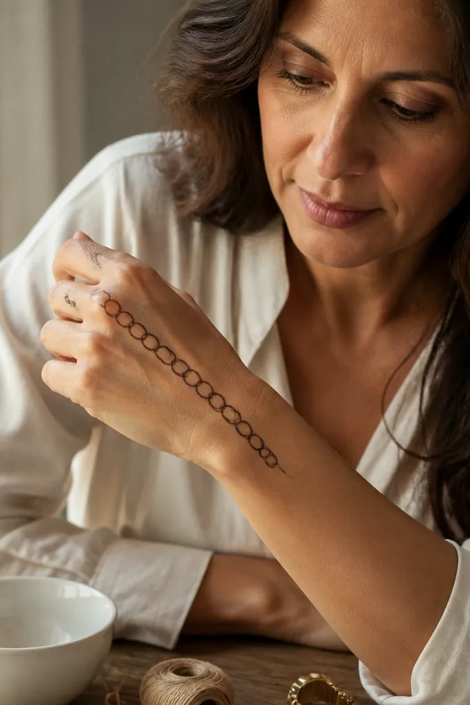 A chain-link pattern running from the wrist toward the middle of the hand