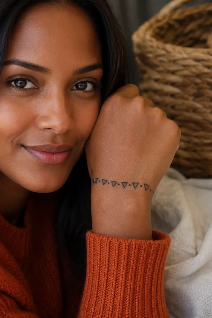 A garland of small triangles along the wrist with spaced dots