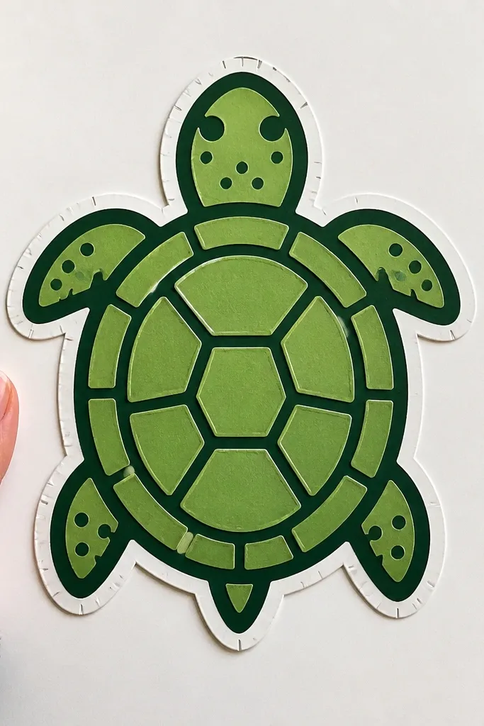 Sticker-like turtle with a thick outline and small cut marks around the edge