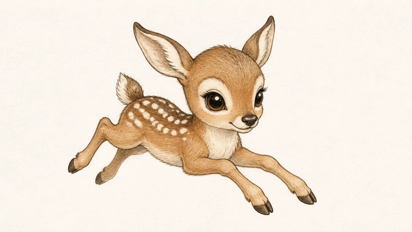 A young fawn galloping with legs stretched front and back