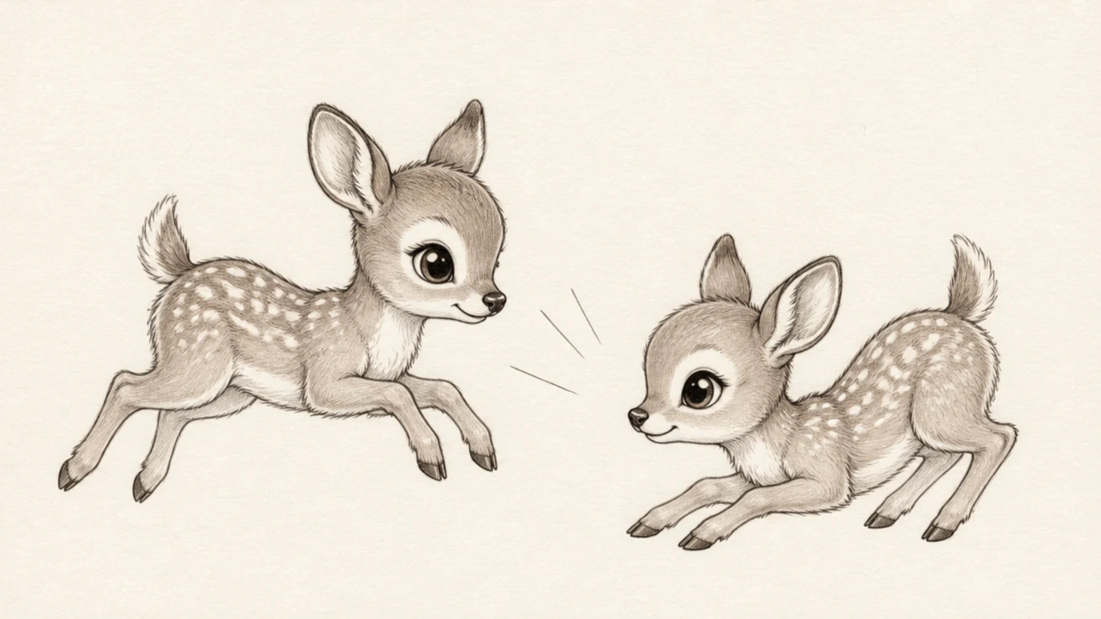 Two baby deer leaping and playing together