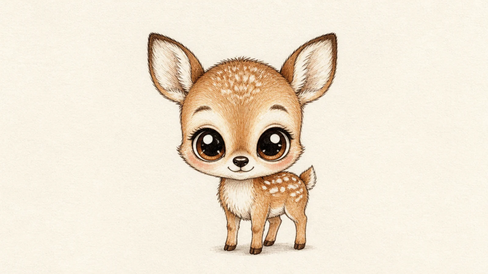 A tiny chibi fawn with an oversized head and sparkly eyes