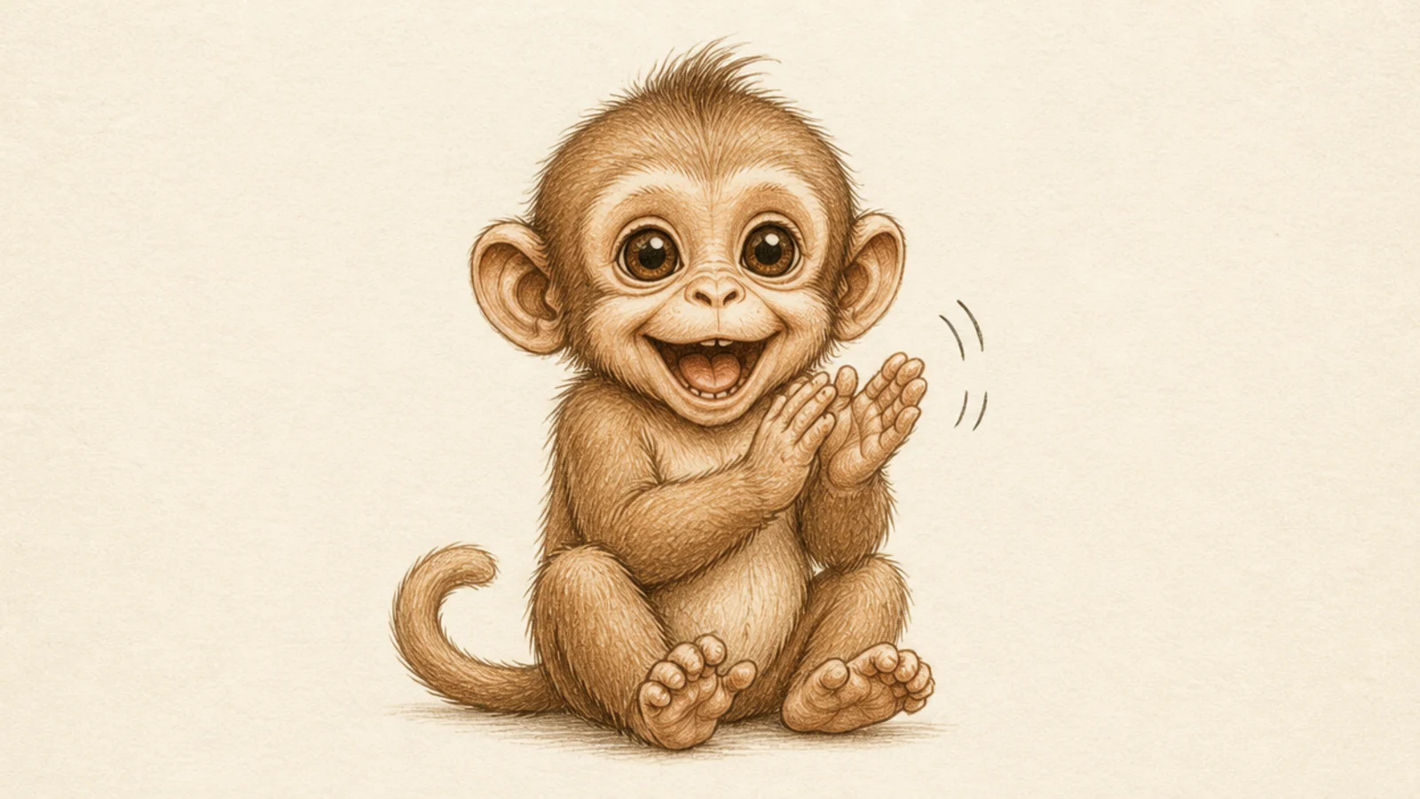 A baby monkey clapping its little hands with joy