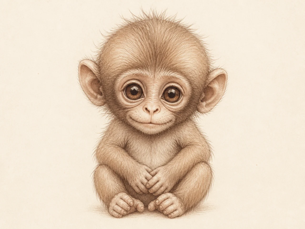 A soft gently shaded portrait of a baby monkey's face