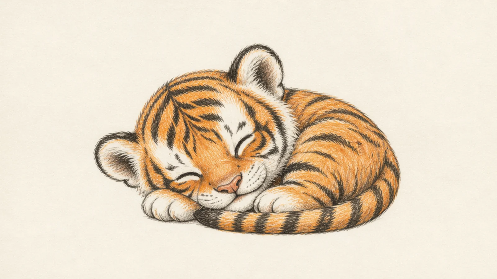 A baby tiger cub curled up asleep