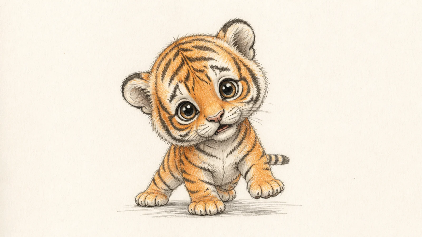 A baby tiger cub taking wobbly off-balance first steps