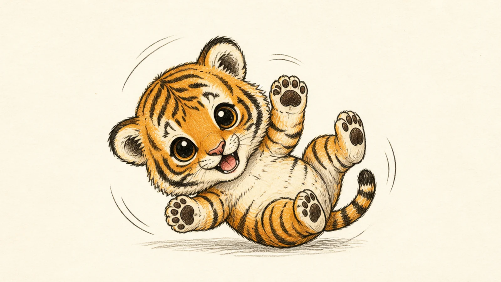 A baby tiger cub tumbling head over heels