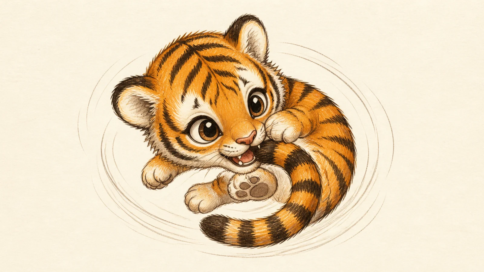 A baby tiger cub spinning to chase its own tail
