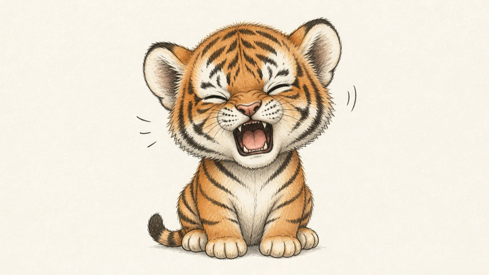 A baby tiger cub attempting a tiny roar