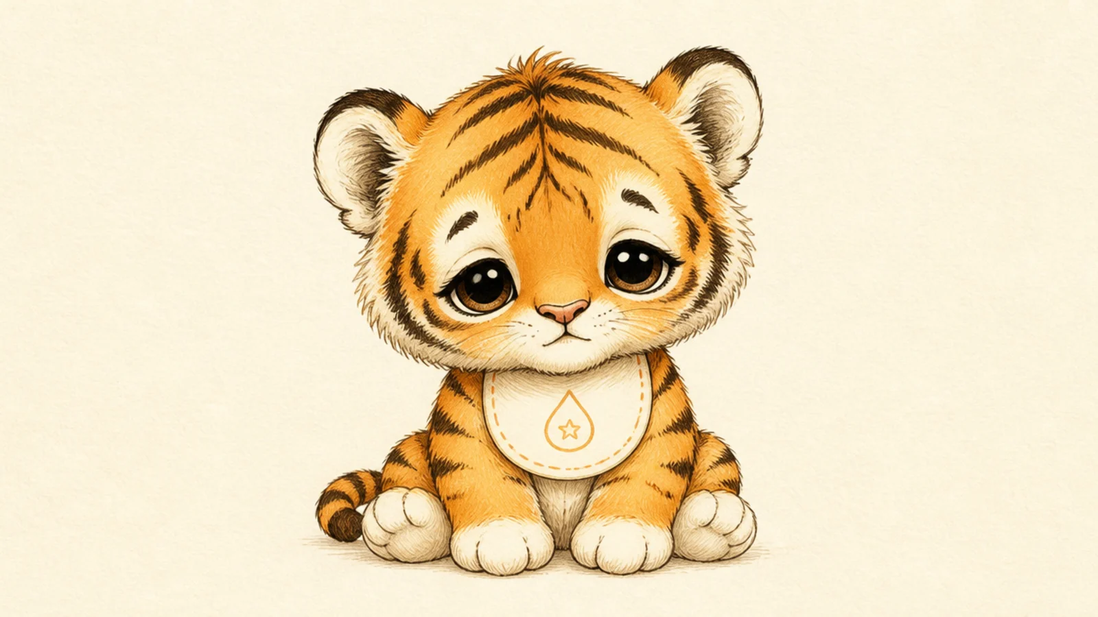 A baby tiger cub wearing a little bib