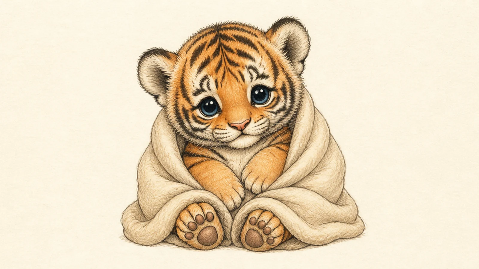 A baby tiger cub bundled in a cozy blanket