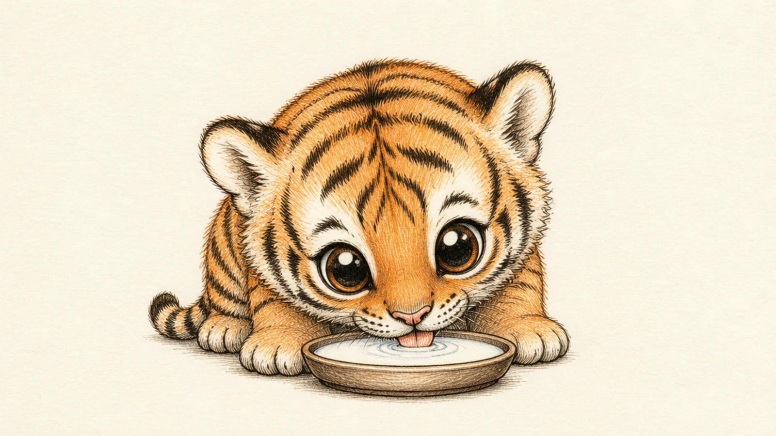 A baby tiger cub lapping milk from a little dish