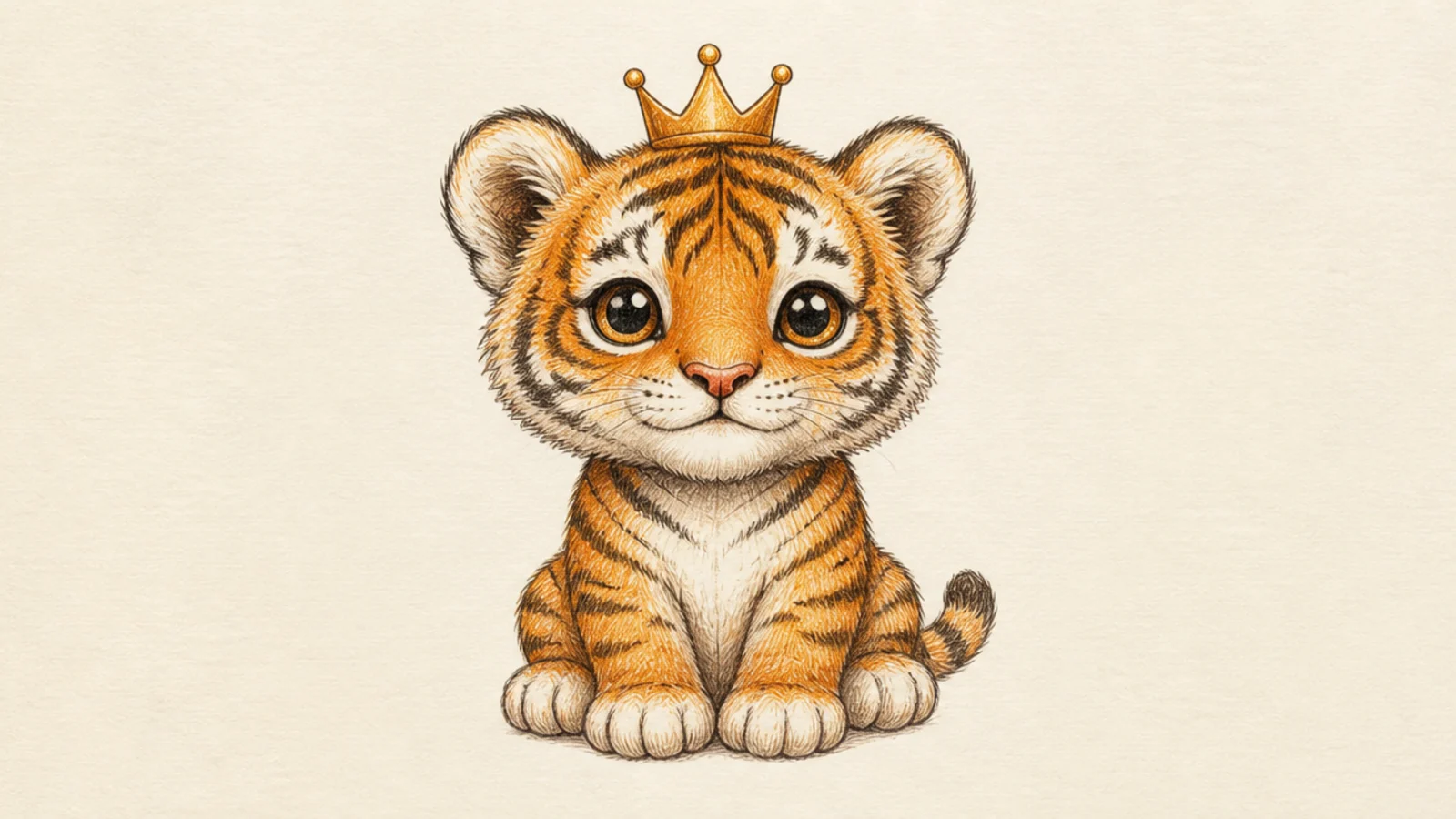 A baby tiger cub wearing a tiny crown