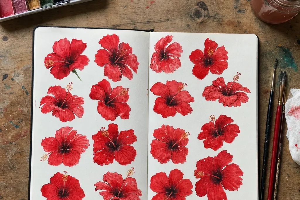 15 Beautiful Red Hibiscus Flower Drawings