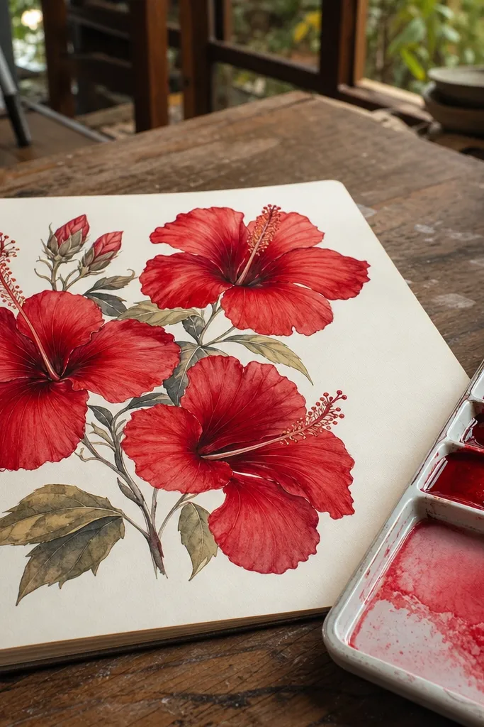 15 Beautiful Red Hibiscus Flower Drawings