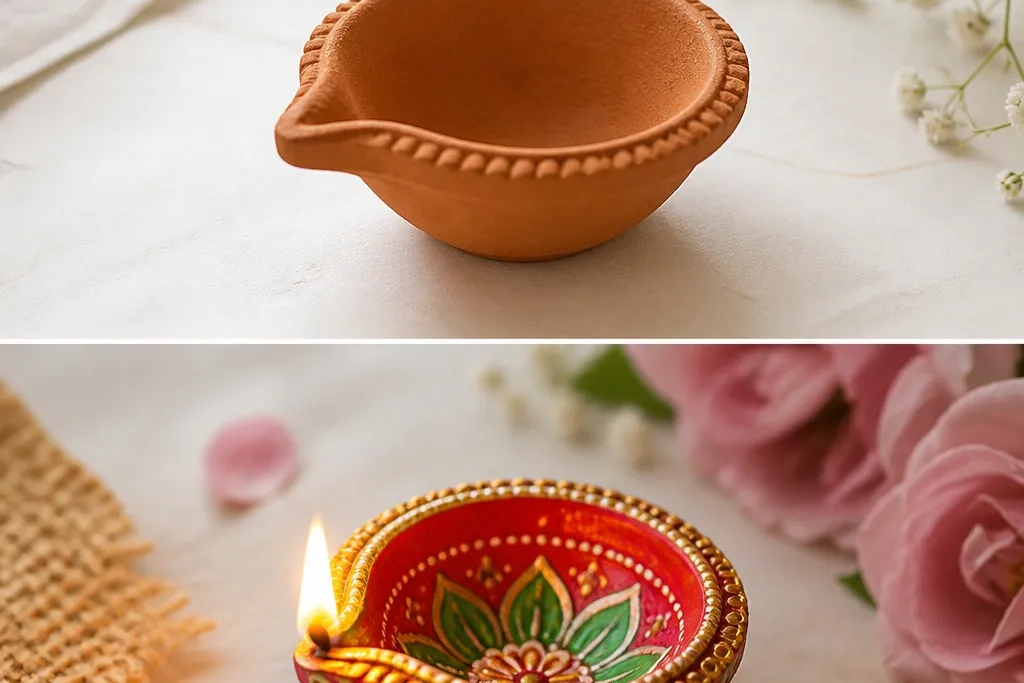 Before and After Diya Decoration Ideas Transformation