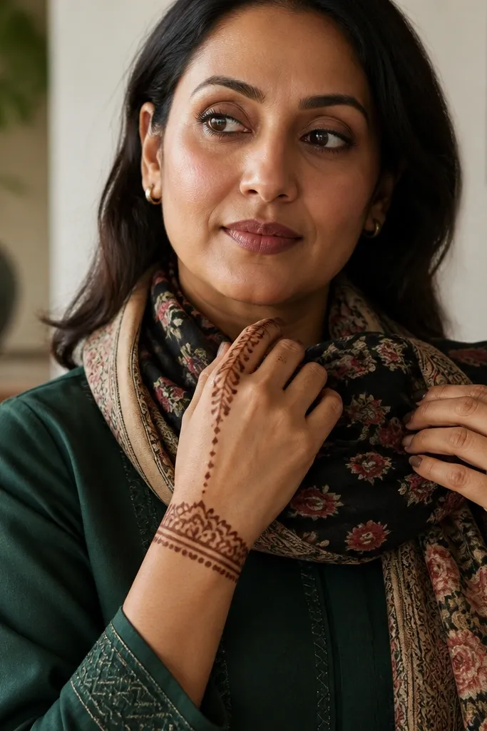 Wide wrist band with small garland repeats on fingers