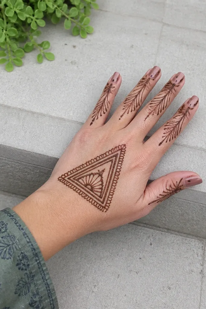 Triangle panel on back hand with fan pattern across fingers