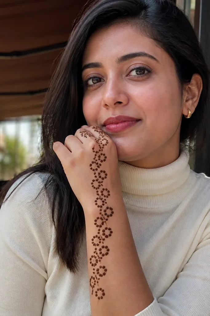 Cluster dots arranged from wrist upward toward knuckles with small curved lines.