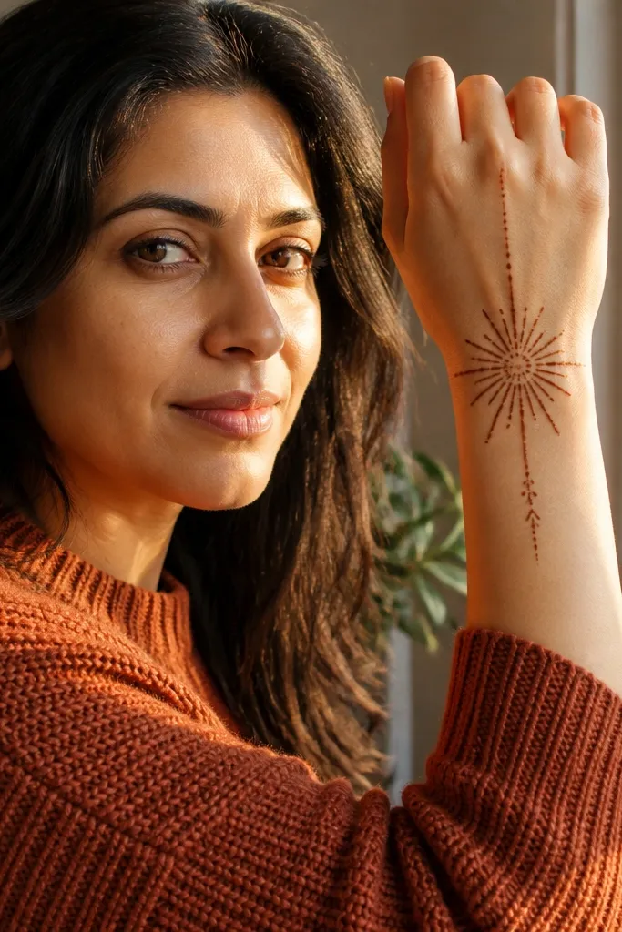 A starburst at the wrist with a thin center line leading toward the middle knuckle.