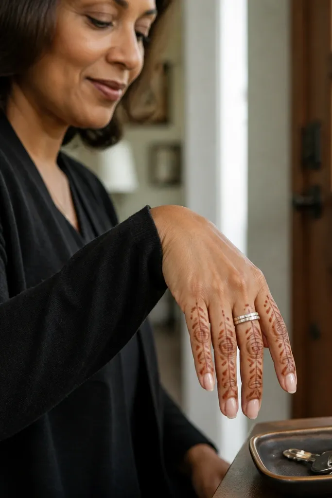 Two leaf arches spanning between knuckles with a thin wrist band.