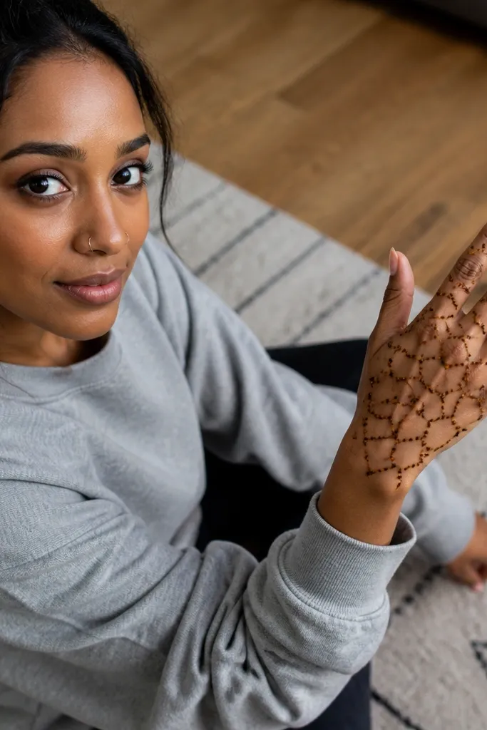 Diagonal dotted grid with simple connecting lines across the back hand.