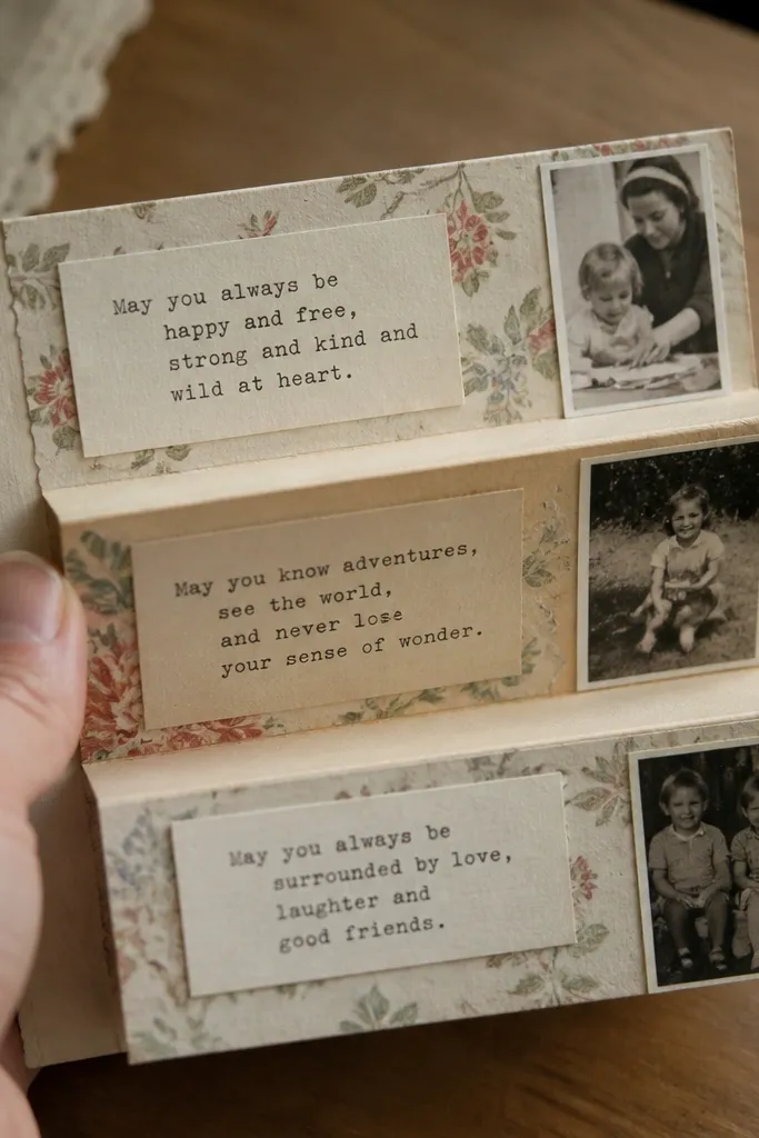 A small accordion of cut card panels with handwritten notes
